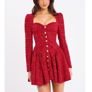 Miss Circle Tae Dress - Red Tweed Mini Dress